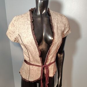 Stoosh Beige and Dark Brown Ruffle Blouse